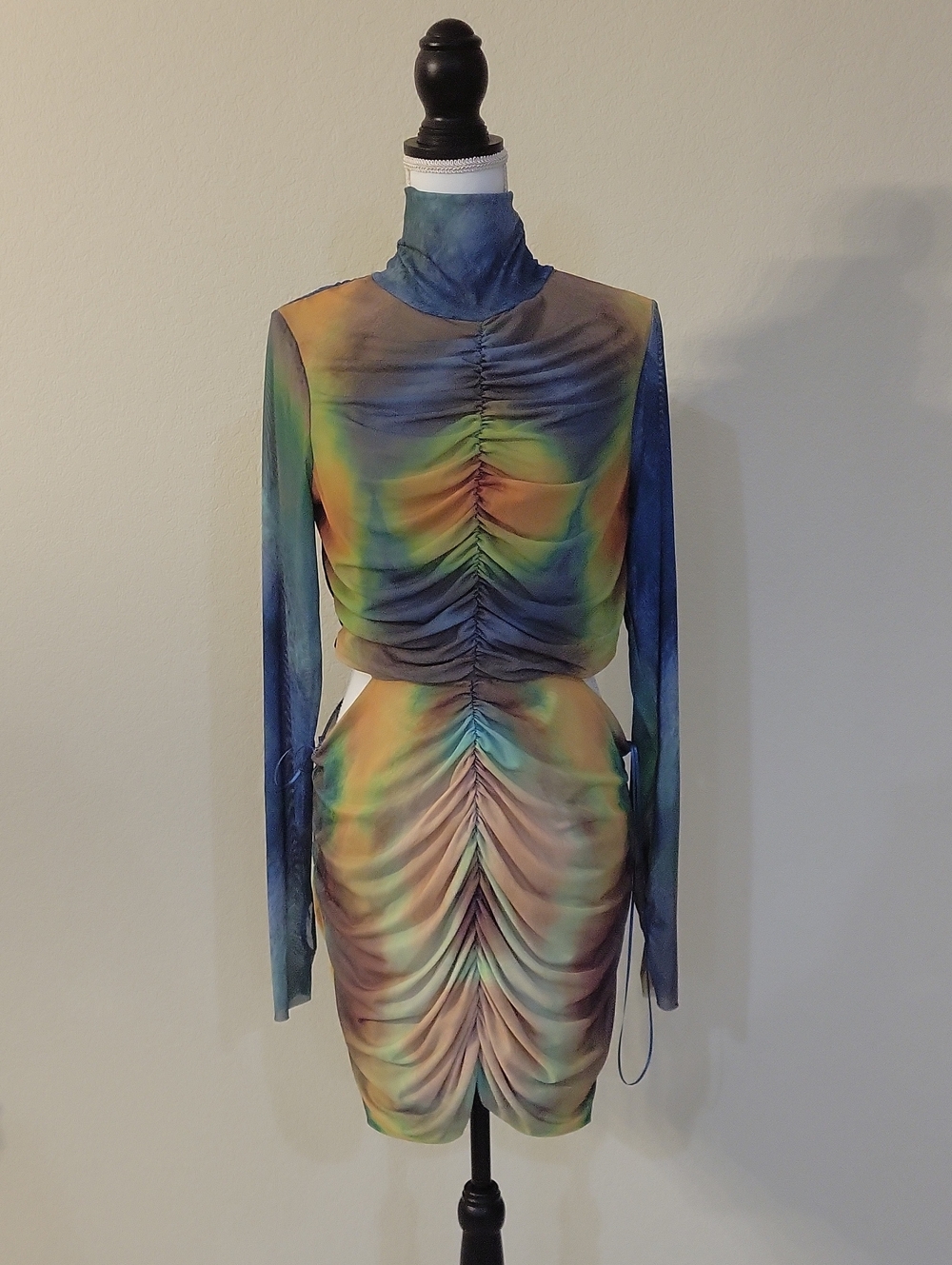 AFRM Multicolor Ruched Long Sleeve Mini Dress